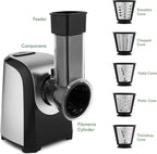Electric Cheese Grater, Professional Electric Slicer Shredder, 150W Cheese Grater/Chopper Salad Maker, Shredder for Home Kitchen Use with One-Touch Control | 5 Free Attachments