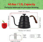Japanese Gooseneck Kettle Stovetop with Thermometer and Insulated Handle (4-piece, 1200ml / 40.6 oz), Stainless Steel Pour Over Tea Kettle Stovetop, Precision Pour Kettles Pot for Coffee & Tea