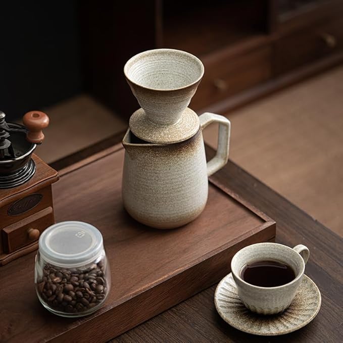 Pour Over Coffee Maker,Ceramic Coffee Maker With 100 pcs Paper Filter，16oz/480ml Pour Over Coffee Dripper (Retro gold)