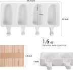 Sakolla Popsicle Silicone Mold, 4 Cavities Ice Pop Molds, Ice Cream Mold Oval Cake Molds with 50 Wooden Sticks
