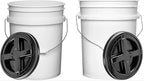 House Naturals Food Grade 5 Gallon Made in USA Plastic Bucket with Screw on Lid (White Buckets with Black Lids)