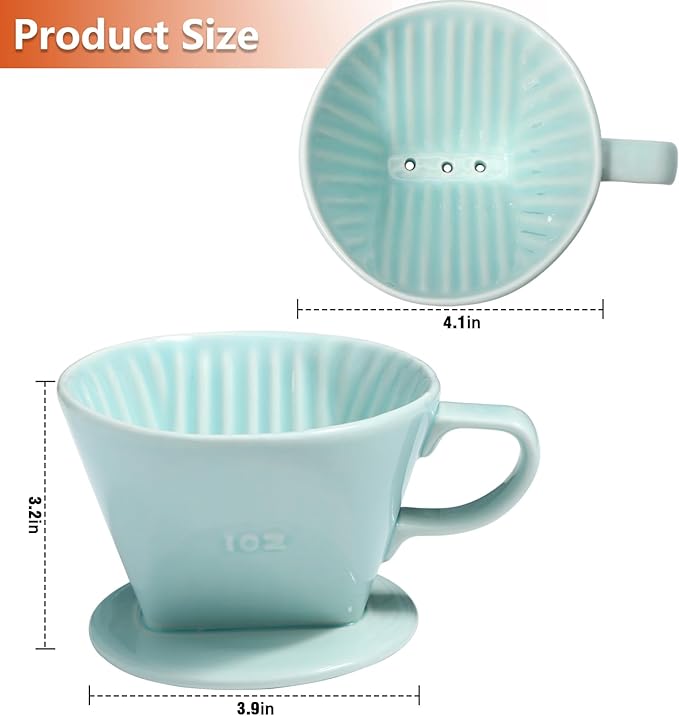 Pour Over Ceramic - Coffee Dripper Ceramic Coffee Maker with 3 Holes Flat Bottom, Porcelain Slow Filter Cone for Travel, Camping, Office, Home, Coffee Maker Brew…
