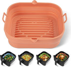 Silicone Air Fryer Liners - Square Reusable Basket - Easy to Clean Air Fryer Baking Tray, 8.5 Inch Large