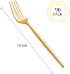 I00000 90 Pcs Gold Plastic Forks,Gold Disposable Utensils, Disposable Heavy Duty Plastic Forks Heat Resistant Perfect for Parties,Wedding,Dinners