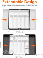 Lifewit Silverware Drawer Organizer, Expandable Utensil Tray for Kitchen, BPA Free Flatware and Cutlery Holder, Adjustable Plastic Storage for Spoons Forks Knives, Large, White&Black