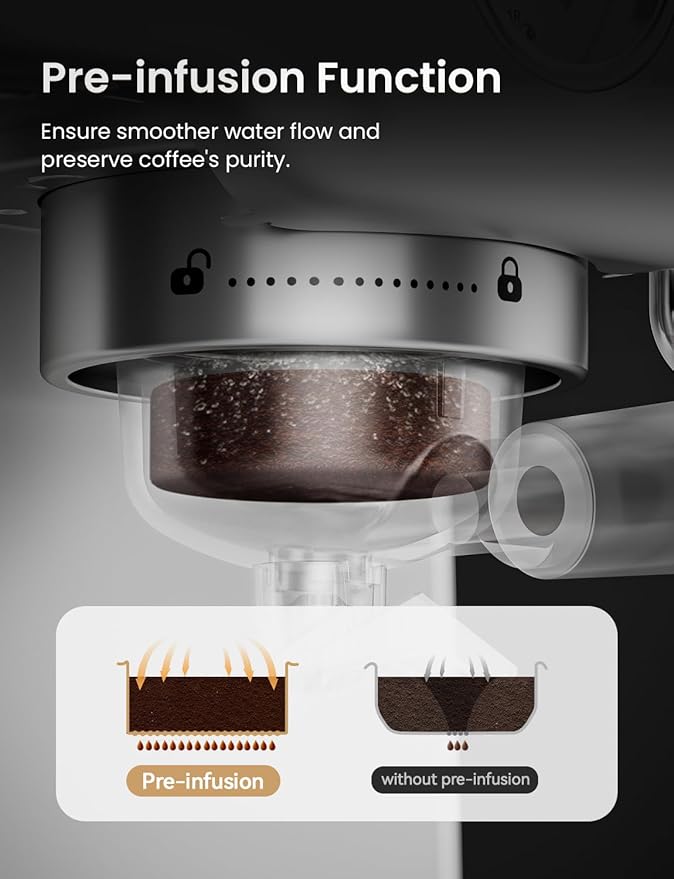 Neretva Espresso Machine, 15 Bar Espresso Coffee Machine with Visible Pressure Guage Professional Espresso Maker with Milk Frother & Stainless Steel for Home Barista Latte and Cappuccino Maker-Silver