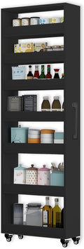 7-Tier Slim Storage Cart, Wooden Rolling Pantry Cabinet with Wheels, Narrow Shelf Organizer for Kitchen, Bakers Rack, Dining Room, Closet, Small Spaces Dark Walnut 73.2''H*7.8''W*19.6''D