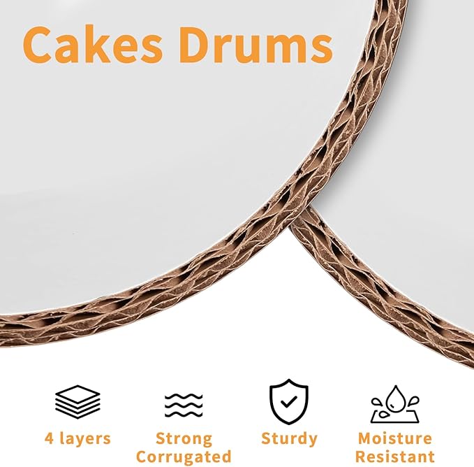 10pcs Large Cake Boards Drum 11 Inch Round,Food Grade Cake Rounds,1/2" Thick Cake Base Sturdy Multiple Layers of Corrugated Cardboard for Heavy or Multi Layer Cakes, Pastry, Display(11inch/10pcs)