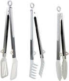 Kitchen Tongs,Set Of 3 Tongs with Silicone Tip for Cooking 9/12 Inch Stainless Steel Kitchen Tong for Meat,Food Grill,Salad,BBQ,Frying,Serving,Dishwasher (White, 9 Inch)