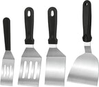 4-Pack Stainless Steel Spatulas for Cast Iron Skillet - Heat Resistant Handle Metal Turner & Scraper Set for Griddle, Pancakes, Burgers and Regular Cookware