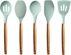 Kitchen Utensils Set, Silicone Cooking Utensils Set,Non-Stick Silicone Spatula Set with Natural Acacia Hard Wood Handle, 5 Piece, Upgraded Thickened Cookware