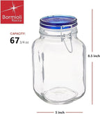 Bormioli Rocco Fido Square Jar with Blue Lid, 67.5-Ounce