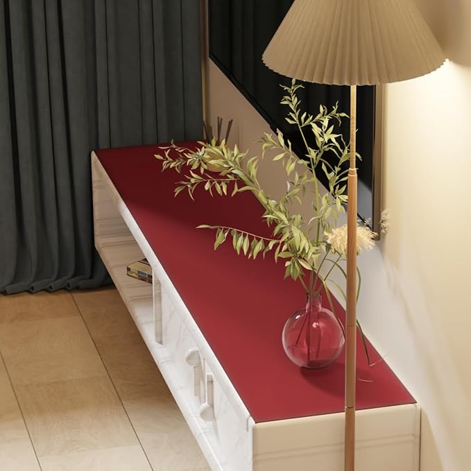Leather Table Cover,1.8mm Thick,17x54 Inch Desk Cover,Dresser Cover Top,Dresser Protector Top,Dresser Cover,End Table Cover.(Black+Wine Red,17x54)