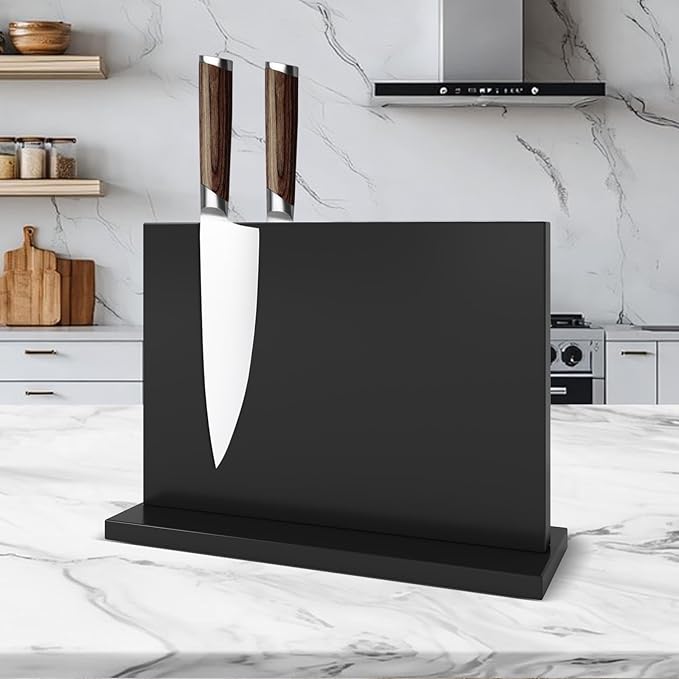Black Magnetic Knife Holder, Double-Sided Magnetic Knife Block Universal Multi-function Display Rack for Kitchen Counter