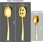 4 Piece Stainless Steel Serving Spoons Set - 2 Large, 2 Slotted, 9.2-Inch, Dishwasher Safe, for Parties/Kitchen/Buffet/Catering,Gold