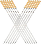 Large Size Kabob Skewers Flat Metal BBQ 22" Barbecue Skewer Wooden Handle Stainless Steel Shish Kabob Stick Wide Reusable Grilling Set Meat Shrimp Chicken Vegetable Kebab Fork Sausage-12PCS
