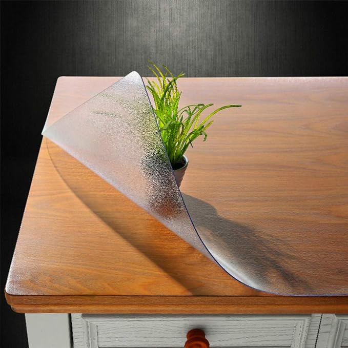 NECAUX 17 x 48 Inch Frosted Table Protector, 1.5mm Thick Plastic Heavy Duty Table Pad Desk Mat Desk Protector for Kids Desk Computer Writing Desk Sofa Table Media Stand Coffee Table Makeup Room Decor
