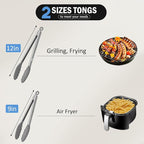 Kitchen Tongs, Stainless Steel Silicone Tongs for Cooking 600ºF High Heat-Resistant BBQ Grilling Locking Tongs, Set of 2-9" and 12" Light Grey