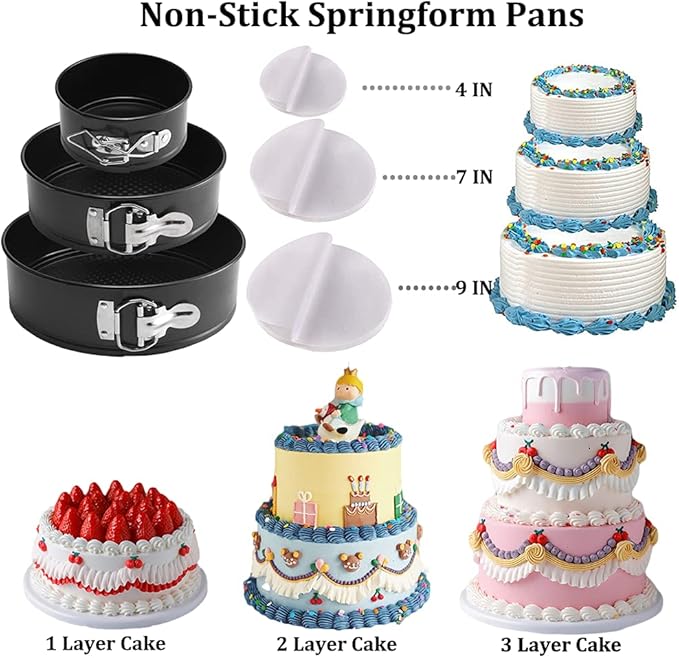 Gawren-H&E Cake Decorating Supplies Kit, 678 PCS Cake Decorating Kit & Cake Baking Suppplies set with Cake Carrier,3 Springform Pans Set,Piping Bags and Tips Set,Chocolate Molds,Cake Stand for Baking