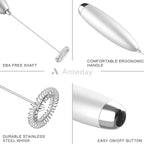 Milk Frother, Coffee Frother Handheld, Hand Mixer, Upgraded Motor Electric Whisk Durable Low Noise Mini Drink Mixer Portable Foam Maker For Cold Milk Bulletproof Coffee Latte, Sliver