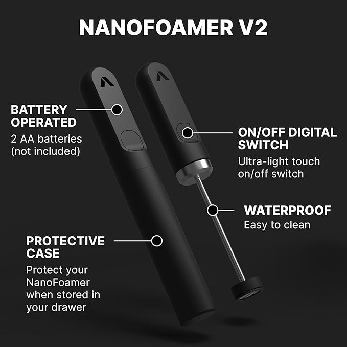 Subminimal NanoFoamer V2 Performance Milk Foamer | NEW Model Edition | Waterproof, Dual-Speed, Stainless Steel | Microfoamed Milk in 30 Seconds, Barista-Style Coffee Drinks Home