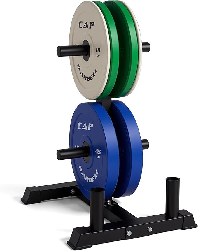 CAP Barbell 2-Inch Olympic Bumper Plate Weight Set with 6 Post Rack | 100-370 lbs | Multiple Options