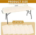 6 Pack Stretch Fabric Table Top Cap Cover, fits 6' Tables, Spandex Table Covers Washable Elastic Rectangle Tablecloth Protector for Indoor Outdoor Party Picnic Wedding, Ivory, 30" W x 72" L