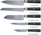 Yatoshi Knives Magnetic Kitchen Knife Block Set - Japanese 67 Layer High-Grade VG-10 Steel Knives, Sharp, G10 Handle Professional Kitchen Knife Set - Black Damascus (6 pieces)