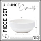 Vikko Small 7 Ounce White Bowl, Set of 6 White Dessert Bowls, Fine Porcelain, Stackable Small Snack Bowl, Dishwasher Safe