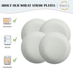 Wrova Wheat Straw Plates - 9 Inch Unbreakable Dinner Plates Set of 8 - Dishwasher & Microwave Safe Plastic Plates Reusable for kitchen and camping (light grey)