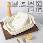 Sweejar Casserole Dishes for Oven, Ceramic Bakeware Set of 3, Lasagna Pan Deep with Handle, Rectangular Baking Pan Set, 9x13 Baking Dish for Cooking, Banquet and Daily Use (Beige)