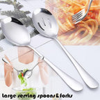 12 PCS Stainless Steel Serving Utensils, Large Spoons Slotted Spoons Forks Tongs, Ice Suger Tongs, Pie Server, Butter Knife, Coffee Spoons, Great for Buffet Catering Banquet Party, Silver
