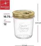 Bormioli Rocco Quattro Stagioni 10.75 oz Glass Preserving Jar (Set of 12) - Wide‑Mouth Twist‑Top Canister with Airtight Seal - Bee embossed Storage & Serving Vessel - Made in Italy, BPA‑Free
