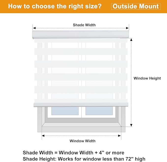 Persilux Zebra Blinds for Windows - Cordless, Room Darkening (52" W x 72" H, White) Light Control for Day and Night, Privacy Window Treatment