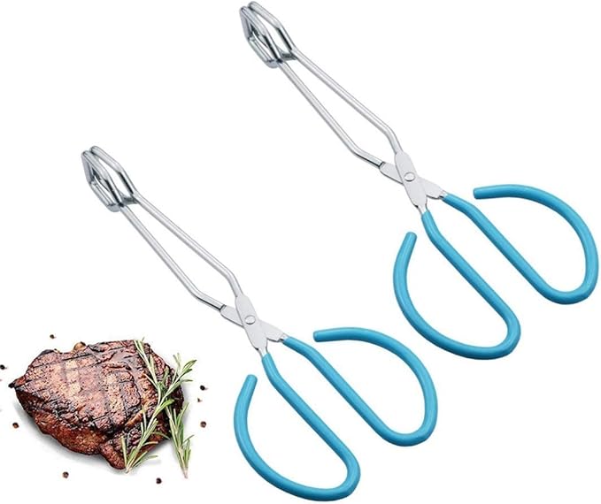 Food Tongs, Feeyei Heavy Duty Stainless Steel Kitchen Tongs for Cooking, Barbecue, Serving Scissors Tongs 10 Inches 2 packs (Blue)