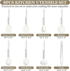 TeamFar Kitchen Utensils, 8PCS Cooking Silicone Utensils Kitchen Tool Kit with Stainless Steel Handle, for Nonstick Cookware Cooking Stirring Turning, Food Grade & Heat Resistant, Dishwasher Safe