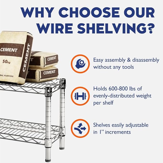 Shelving Inc. 14" d x 14" w Chrome Wire Shelving with 2 Tier Shelves, Weight Capacity 800lbs Per Shelf
