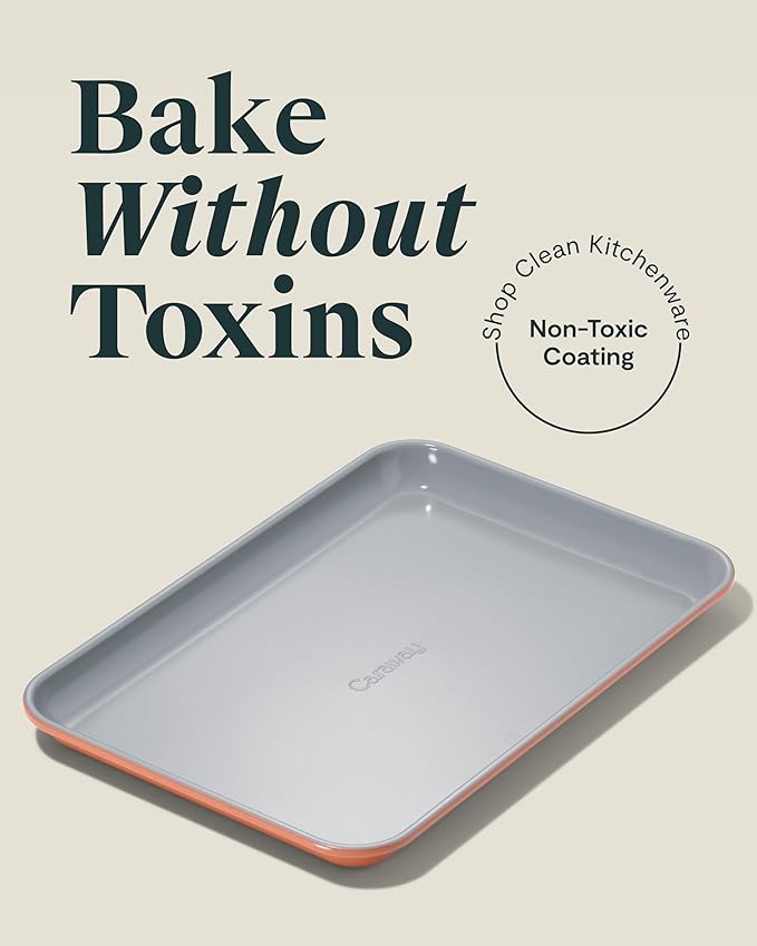 Caraway Nonstick Ceramic Small Baking Sheet (9x13”) – Non-Toxic, PTFE & PFOA Free – Oven Safe – Aluminized Steel Core – Mini Sheet Pan for Baking, Roasting & More - Perracotta