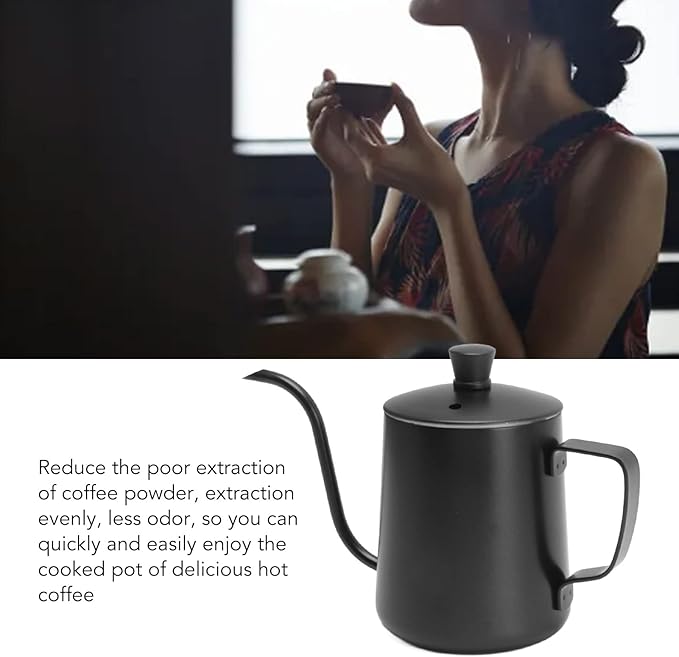 Pour Over Coffee Kettle, 12oz Stainless Steel Gooseneck Spout Pour Over Coffee Kettle Long Narrow Drip Spout Coffee Tea Pots for Pour Over Coffee, Home Brewing, Camping (12oz, Black with Lid)