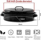 Turkey Roaster Pan 18in Roasting Pan With Lid Enamel Carbon Steel Roaster Pot with 16in Inner Diameter,18 pound large capacity Resistance up 900°F Oval Cookware