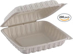 TIYA Clamshell Food Containers - White Bulk 150 Pack, 9x9 in - BPA-Free Plastic To-Go Containers - Microwavable, Hinged, Tall Reusable Clamshells - Great for Meal Prep