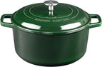 Enameled Cast Iron Dutch Oven Pot With Lid, Dutch Oven for Sourdough Bread Baking Round Pot Dule Handle, 7.5 Quart, Green