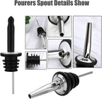 Pafusen 12 Pack Liquor Bottle Pourers, Liquor Pour Spout for Liquor Bottles, Stainless Steel Olive oil Dispenser Spout, Alcohol Pourer Spouts Dust Caps Long Covers, Sliver