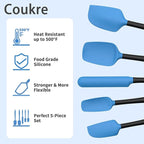 Coukre Silicone Spatula Set of 5,High Temperature Resistant, Food Grade Silicone, Dishwasher Safe, for Baking, Cooking (Blue Black)