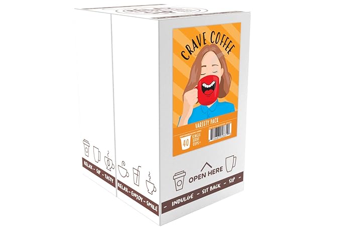 Crave Beverages Flavored Coffee Pods Sampler, Compatible with 2.0 K-Cup Brewers, Assorted Variety Pack, 40 Count (Pack of 1)