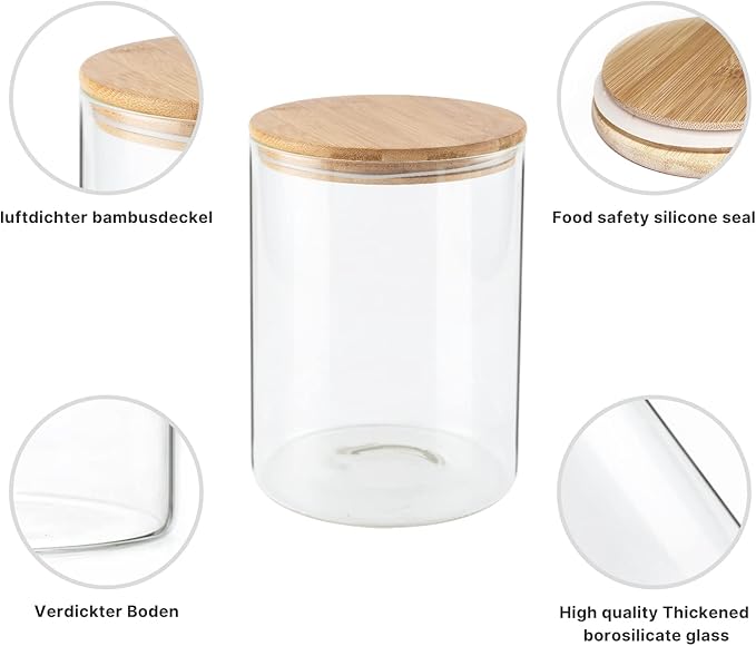 Food Storage Jars,2pack-105 Ounces3100ML -Stackable Glass Storage Containers Clear Glass Food Canister with Bamboo Lid Airtight For Serving Tea, Coffee, Flour, Sugar, Candy, Cookie, Spice and More