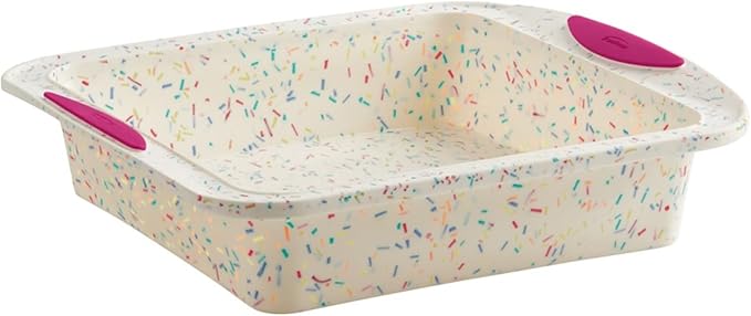 Trudeau 8x8in Confetti Silicone Cake Pan – Reinforced Hybrid of Flexible Silicone and Hard Lining for Shape Stability – Nonstick, BPA Free, Oven Safe to 428°F, and Dishwasher Safe