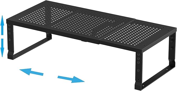 Expandable,Adjustable & Stackable Spice Rack, Cabinet Kitchen Countertop Shelf Organizer,Metal Pantry Storage Shelves - Space-Saving Storage Solution(1Pack/Black/Large)