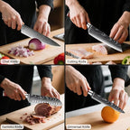8-Piece Premium Japanese Kitchen Knife Set - Imperial Collection, Laser Damascus Pattern, 440A Stainless Steel Ultra Sharp for Fast Cutting (Red 8J)