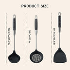 FJNATINH Silicone Wok Spatula,Ladle,Skimmer Tool Set - Stainless Steel Wok Tools, Wok Utensil,Non Stick Heat-Resistant Cooking Utensils BPA Free Kitchen Utensils Cookware (Black Stainless Steel-3PCS)